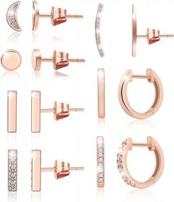 img 4 attached to 14Pcs Set Of Rose Gold Plated Hoop, Huggie, Stud, And Cuff Earrings For Women And Girls - Minimalist, Dainty, And Perfect For Gifting, With AAA+ Cubic Zirconia Accents