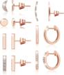 14pcs set of rose gold plated hoop, huggie, stud, and cuff earrings for women and girls - minimalist, dainty, and perfect for gifting, with aaa+ cubic zirconia accents logo