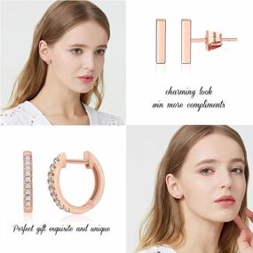 img 2 attached to 14Pcs Set Of Rose Gold Plated Hoop, Huggie, Stud, And Cuff Earrings For Women And Girls - Minimalist, Dainty, And Perfect For Gifting, With AAA+ Cubic Zirconia Accents