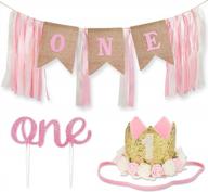 полный набор декораций для первого дня рождения девочки в стиле принцессы - корона, баннер для стульчика, топпер для торта и цветочная корона - идеальные праздничные принадлежности для первого года ребенка. логотип