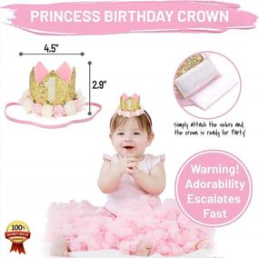 img 1 attached to Полный набор декораций для первого дня рождения девочки в стиле принцессы - корона, баннер для стульчика, топпер для торта и цветочная корона - идеальные праздничные принадлежности для первого года ребенка.