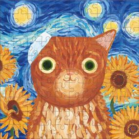 img 3 attached to 100 штук Vincat Van Gogh Artsy Cat Puzzle Tin - Семейное развлечение для детей от 6 лет | Красочные кошачьи портреты, вдохновленные великими художниками, в упаковке из банки с краской
