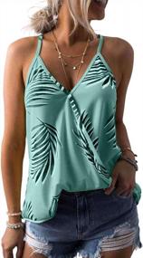 img 4 attached to Women'S XX-Large V Neck Strappy Spaghetti Cami Tee With Beach Leaf Print - Dokotoo