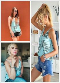 img 1 attached to Women'S XX-Large V Neck Strappy Spaghetti Cami Tee With Beach Leaf Print - Dokotoo