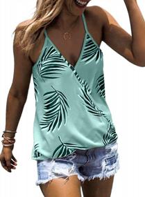 img 3 attached to Women'S XX-Large V Neck Strappy Spaghetti Cami Tee With Beach Leaf Print - Dokotoo