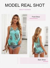 img 2 attached to Women'S XX-Large V Neck Strappy Spaghetti Cami Tee With Beach Leaf Print - Dokotoo
