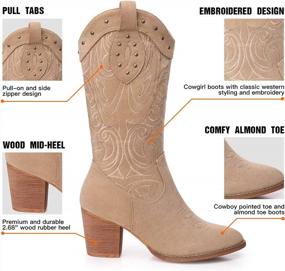img 1 attached to SHIBEVER Cowboy Boots For Women Pointed Toe Pull-On Cowgirl Boots Mid Calf Western Embroidered Booties