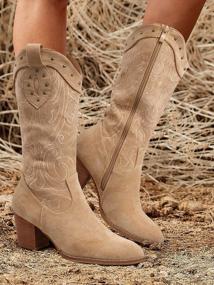 img 2 attached to SHIBEVER Cowboy Boots For Women Pointed Toe Pull-On Cowgirl Boots Mid Calf Western Embroidered Booties