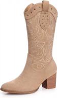 shibever cowboy boots for women pointed toe pull-on cowgirl boots mid calf western embroidered booties logo