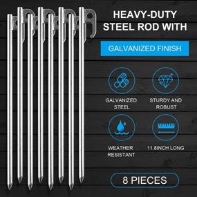 img 3 attached to 8Pcs Heavy Duty Galvanized Non-Rust Metal Tent Stakes 11.8In Unbreakable Inflexible Anchors + 1Pcs T-Hook For Camping Canopy