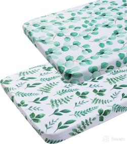 img 4 attached to 🌿 Watercolor Green Botanical Leaf Pack n Play Sheets 2 Pack - Stretchy Jersey Knitted Portable Mini Crib Sheets Playard Mattress Cover for Baby Boys and Girls