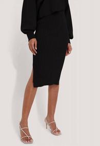 img 1 attached to Meenew Women'S Ribbed Midi Bodycon Skirt Set With High Slit And Long Sleeve Crop Sweater
