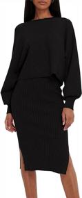 img 4 attached to Meenew Women'S Ribbed Midi Bodycon Skirt Set With High Slit And Long Sleeve Crop Sweater