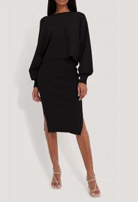 img 3 attached to Meenew Women'S Ribbed Midi Bodycon Skirt Set With High Slit And Long Sleeve Crop Sweater