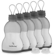 🍼 sweetwee baby silicone breast milk storing bags: leakproof reusable 9oz-5pk-grey storage solution for breastfeeding, breastmilk storage, food pouch & more logo