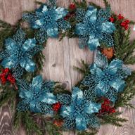 блестящие искусственные рождественские цветы пуансеттии синего цвета - идеально подходят для праздничного декора, рождественской свадьбы или демонстрации венка - цветы из искусственного шелка для елочных украшений и многого другого! логотип