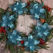 glitter poinsettia artificial christmas flowers in blue - perfect for holiday decor, xmas wedding, or wreath display - faux silk flowers for tree decorations & more! logo