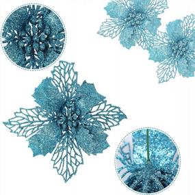 img 2 attached to Glitter Poinsettia Artificial Christmas Flowers In Blue - Perfect For Holiday Decor, Xmas Wedding, Or Wreath Display - Faux Silk Flowers For Tree Decorations & More!
