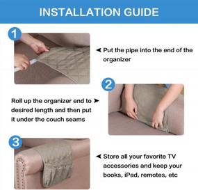 img 1 attached to 2 Pack Non-Slip Sofa Armrest Organizer With 5 Pockets For Phone, Book, Magazines, TV Remote - 13" X 35" (Khaki/Beige)