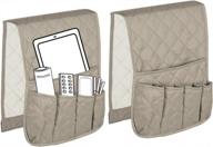 2 pack non-slip sofa armrest organizer with 5 pockets for phone, book, magazines, tv remote - 13" x 35" (khaki/beige) логотип