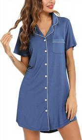 img 4 attached to Anjue Women's Button Down Pajama Nightgowns - Short/Long Sleeve Sleepwear Tops, Sleep Shirts, Nightdress (S-XXL)