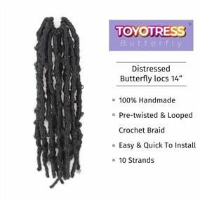 img 1 attached to 14 Inch Pre-Twisted Distressed Crochet Braids Butterfly Locs Synthetic Hair Extensions - 8 Pcs 1B Toyotress