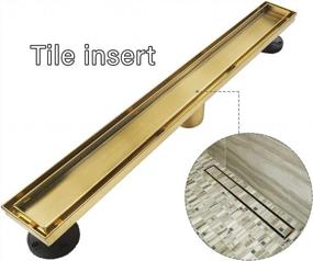 img 2 attached to NeoDrain 24-Inch Brushed Brass Linear Shower Drain With 2-In-1 Flat And Tile Insert Cover - Stainless Steel Rectangle Floor Drain For Showers