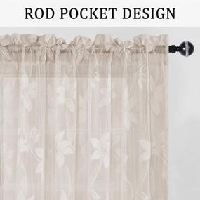 img 3 attached to Rod Pocket Sheer Voile Lace Curtains For Bedroom Kitchen Window Drapes, 52X45 Inch Length (Set Of 2 Beige Curtain Panels)