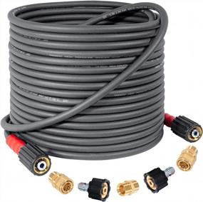 img 4 attached to Flexible Power Washer Hose - Heavy Duty 50 FT X 1/4", 3200 PSI, Kink Resistant, M22-14Mm X 3/8" Quick Connect, Perfect Replacement Hose For Your Pressure Washer