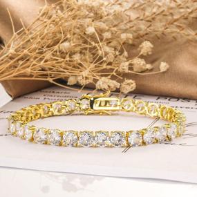 img 2 attached to Gorgeous 18K Gold Plated Tennis Bracelets For Men And Women With 5Mm Round Cubic Zirconia Stones, Adjustable Size 6.5-8.5 Inches, Gold Plated Bracelet Jewelry By GEMSME