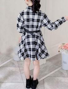 img 1 attached to Girls Plaid Long Sleeve Lapel Button Down Belted Swing Shirt Dress - Plus Size