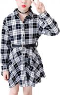 girls plaid long sleeve lapel button down belted swing shirt dress - plus size logo