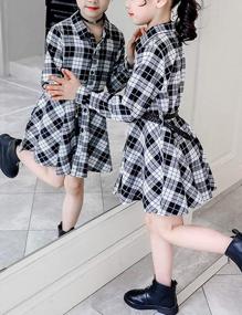 img 2 attached to Girls Plaid Long Sleeve Lapel Button Down Belted Swing Shirt Dress - Plus Size