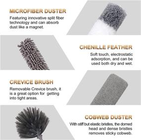 img 2 attached to 🧹 DEEHYO Reusable Microfiber Duster Set - 9PCS Extendable Feather Duster (Stainless Steel) 30-100 Inches - Washable Bendable Dusters for Ceiling Fan, High Ceiling, Blinds, Furniture, Cars - Improved SEO