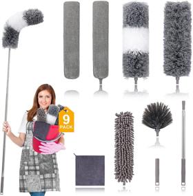 img 4 attached to 🧹 DEEHYO Reusable Microfiber Duster Set - 9PCS Extendable Feather Duster (Stainless Steel) 30-100 Inches - Washable Bendable Dusters for Ceiling Fan, High Ceiling, Blinds, Furniture, Cars - Improved SEO