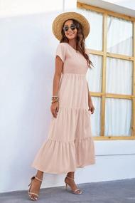 img 1 attached to Stylish Womens Bohemian Maxi Dress For Summer: AUSELILY Floral Tiered Maxi Dress With Short Sleeves And Smocked-Top
