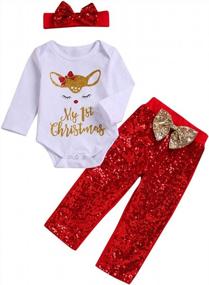 img 1 attached to My First Christmas Outfit For Newborn Baby Girls: Long Sleeve Romper, Sequined Pants, And Headband - 3-Piece Set By GoodFilling