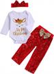 my first christmas outfit for newborn baby girls: long sleeve romper, sequined pants, and headband - 3-piece set by goodfilling logo