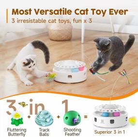 img 3 attached to Potaroma Cat Toys 3-In-1 Smart Interactive Kitten Toy, Fluttering Butterfly, Random Moving Ambush Feather, Catnip Bell Track Balls, Dual Power Supplies, Indoor Exercise Cat Kicker (Bright White)