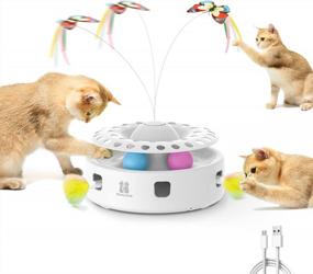 img 4 attached to Potaroma Cat Toys 3-In-1 Smart Interactive Kitten Toy, Fluttering Butterfly, Random Moving Ambush Feather, Catnip Bell Track Balls, Dual Power Supplies, Indoor Exercise Cat Kicker (Bright White)