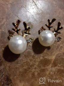 img 3 attached to 🦌 ROSTIVO Christmas Earrings: Cute Pearl Antler Studs for Women & Teen Girls (Gold)