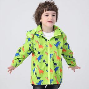 img 2 attached to Kids Waterproof Hooded Dinosaur Rain Jacket Windbreaker Outdoor Raincoat Boys Girls