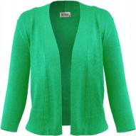 fashion boomy women's open front cropped cardigan - 3/4 sleeve soft knit sweater - classic bolero jacket logo