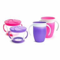 munchkin miracle 360 trainer cup and snack catcher, 4 piece set, pink/purple logo