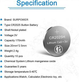 img 2 attached to Литиевая батарея SURPOWER CR2025 - упаковка из 10 штук, 3 В CR 2025 с 5-летней гарантией
