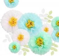 🌼 mols large tissue paper chrysanthemum flowers (set of 15, white mint baby blue) - perfect for wedding backdrop, nursery, bridal shower, baby shower, archway decorations logo