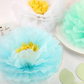 img 2 attached to 🌼 Mols Large Tissue Paper Chrysanthemum Flowers (Set of 15, White Mint Baby Blue) - Perfect for Wedding Backdrop, Nursery, Bridal Shower, Baby Shower, Archway Decorations