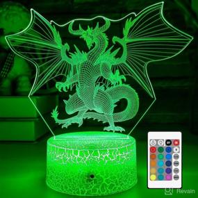 img 4 attached to 🐉 3D Dragon Lamp with Remote Control - Night Light for Kids - Smart Touch, 7 Colors + 16 Colors Changing Dimmable - Ideal Dragon Toy Gift for Boys Ages 3-8 - Perfect for Christmas, Birthdays