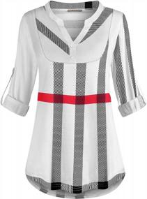 img 4 attached to Stylishly Relaxed: Miusey Women'S Buffalo Plaid Tunic Blouse With Flowy Loose Fit And Roll Sleeve V Neck