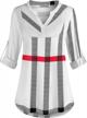 stylishly relaxed: miusey women's buffalo plaid tunic blouse with flowy loose fit and roll sleeve v neck logo